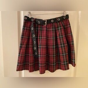 Social Collusion Tartan Pleated Skirt Eyelet Belt Red Black White Size Large